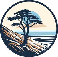 Lone Cypress Tree on a Coastal Cliff vector