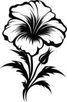 Elegant black and white silhouette of a single flower with intricate details vector