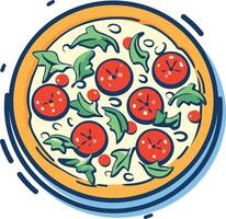 Pizza with Tomato and Green Toppings vector
