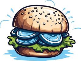 Cartoon Burger With Sesame Seed Bun vector