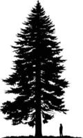 A striking silhouette of a tall pine tree, standing against a blank background vector