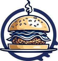 Burger with Sesame Seeds in a Blue Circle vector