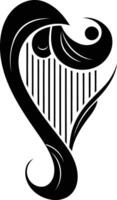 A stylized, heart-shaped harp silhouette in black and white vector