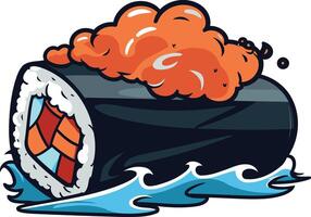 Cartoon Sushi Roll with a Big Pile of Tobiko vector