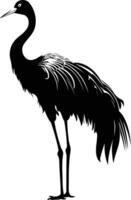 Elegant black and white silhouette of a crane, perfect for design projects, logos, and print media vector