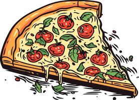 A Delicious Slice of Pizza with Tomato and Basil vector