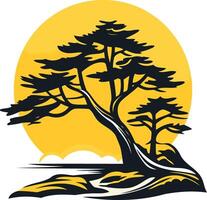 Silhouette of a Tree Against a Yellow Sun vector