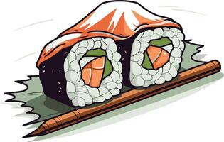 Two Pieces of Salmon Sushi with Chopsticks vector