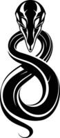 Black and white tattoo design of a serpent with a fierce expression vector