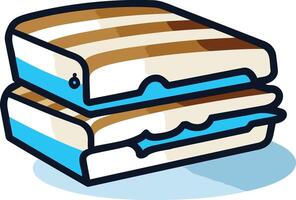 A playful, cartoon style illustration of a sandwich with striped bread and a blue filling vector