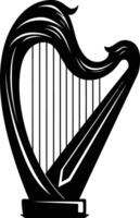 Black and white illustration of a traditional celtic harp, ideal for branding, design, or music related projects vector