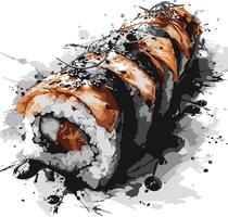Sushi Roll with a Splash of Ink vector