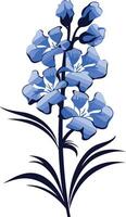 Elegant blue flower illustration with a white background, perfect for nature-themed designs, branding, and website elements vector