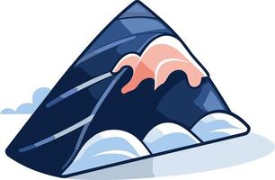 A whimsical illustration of a stylized mountain peak with pink and blue wave patterns, perfect for nature-themed branding or designs vector