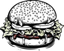 A Hand Drawn Illustration of a Delicious Hamburger vector