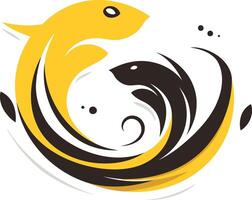 Abstract Illustration of Two Fish in a Swirling Pattern vector