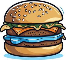 Delicious Double Cheeseburger with Lettuce and Sesame Seed Bun vector