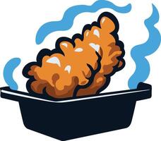 Cartoon Fried Chicken in a Tray with Steam vector