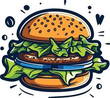 Delicious Burger with Lettuce and Sesame Seeds vector