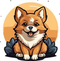 Smiling Cartoon Corgi Against an Orange Background vector