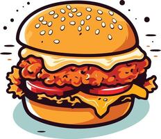 Crispy Chicken Burger with Sesame Seed Bun vector