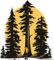 Silhouettes of Trees and a Man in a Forest vector