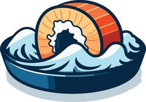 Sushi Roll in the Ocean Wave vector