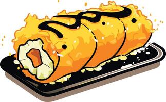 Deep Fried Sushi Roll with Black Sauce vector