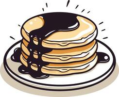 A Stack of Pancakes Drizzled with Chocolate Syrup vector