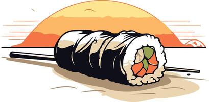 Sushi Roll at Sunset with a Stick vector