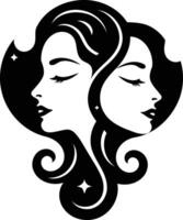 Two Women's Faces Mirrored in a Circular Frame vector