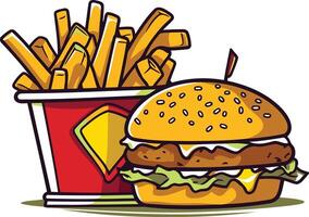 A Delicious Hamburger with French Fries vector