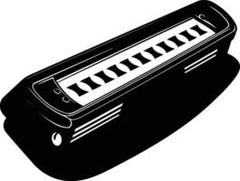 A simple, black and white illustration of a harmonica vector