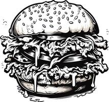 Black and White Illustration of a Dripping Burger vector