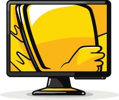 Hand Reaching Out of Computer Screen vector