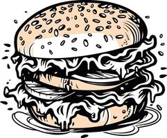 Burger Illustration in Black and White vector