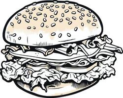 Appetizing Burger with Sesame Seed Bun vector