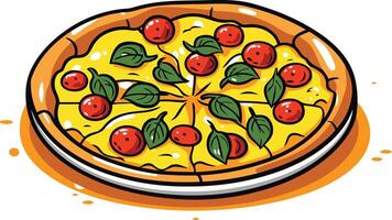 Pizza with Tomatoes and Basil vector