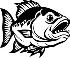Aggressive black and white illustration of a fish with a fierce expression vector