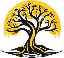 Stylized Tree with Yellow Sun vector
