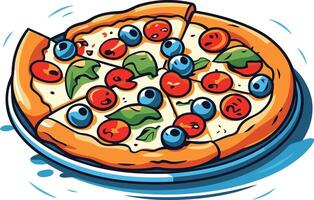 Pizza with Blueberries and Tomatoes vector