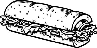 A simple line drawing of a delicious-looking sub sandwich, perfect for illustrating fast food menus, recipes, or articles about sandwiches vector