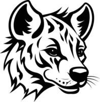 Black and white line art illustration of a hyena head with a fierce expression vector