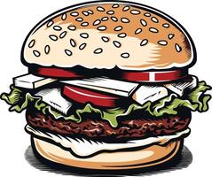 Classic Cheeseburger with Sesame Seed Bun vector