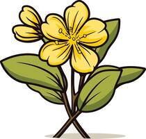 A Cartoon Yellow Flower with Green Leaves vector