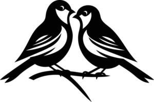 A simple yet elegant black and white illustration of two birds facing each other, symbolizing love, connection, and partnership vector