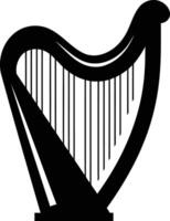 A simple yet elegant black and white silhouette of a harp, perfect for use in music-related designs, logos, and illustrations vector