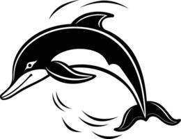 Black and white illustration of a leaping dolphin, perfect for tattoo design, branding, or marine-themed projects vector