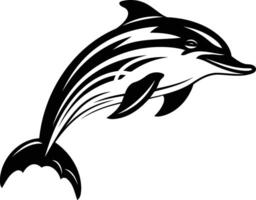 Black and white illustration of a dolphin leaping out of the water vector