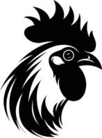 A bold and stylized black and white illustration of a rooster's head, perfect for branding, logos, and designs vector